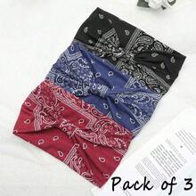 Boho Bandeau Headbands Wide Knot Hair Band Stretch Turban Head Wraps Fashion Hair Accessories For Women 3 Pcs (Elegant) - Elegant - View 2