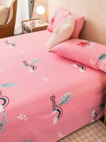 1 Pc Bed Sheet, Soft & Comfortable Mattress Protector, Valentine's Day Gift Sheet, Children's Cartoon Love Geometric Pattern Bedding Set, Heart-Shaped Pattern Bedding Set, Home Decor, Double Bed, King Size Bed, Queen Size Bed, Mother's Day Bedding, Washable Bedding Gift