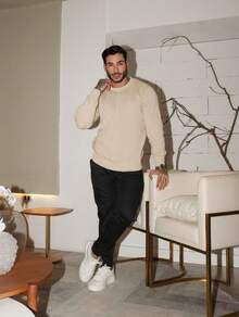Men's Knitted Sweater Top Chic High Quality Textured Autumn Winter Long Sleeve - Beis - Ver 5