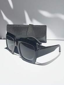 1 件大框时尚眼镜网红同款街拍时尚百搭装饰眼镜宽边方形个性驾驶瘦脸眼镜女士时尚眼镜女士墨镜海滩配饰复古 Y2k 适合夏季海滩度假、户外、旅行 - 黑色 - 查看 6