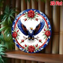 1pc Blue, Red, White Eagle Wreath Logo, Round Metal Wreath Logo, Wreath Logo, Patriotic Logo, 4th Of July (20x20cm) Decor Sign, Hole Style Randomly