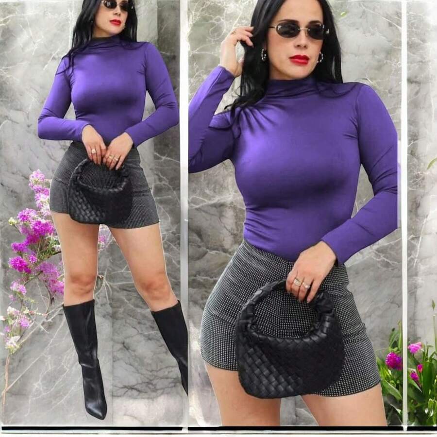 BLUSA TERMICA CUELLO ALTO BASIC TEXTURA BASICA - Púrpura malva - Ver 1
