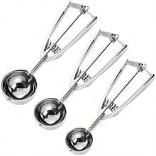 Cookie Scoop Set Cookie Scoops For Baking Set Of 3 Cookie Dough Scoops Silver Include Large Medium Small For Cookies Ice Cream Muffin Cupcakes Truffles Mashed Potatoes - 銀色 - 查看 1