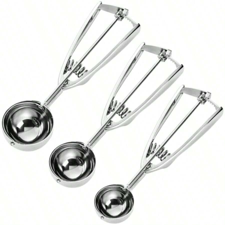Cookie Scoop Set Cookie Scoops For Baking Set Of 3 Cookie Dough Scoops Silver Include Large Medium Small For Cookies Ice Cream Muffin Cupcakes Truffles Mashed Potatoes - 銀色 - 查看 1