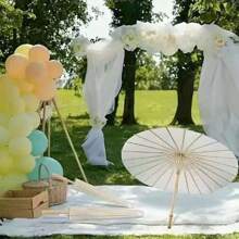 Set de 6 paraguas de papel blanco con mango de madera, sin plumas, sin electricidad, para decoración de despedida de soltera, accesorios para fiestas de boda, y fotografía