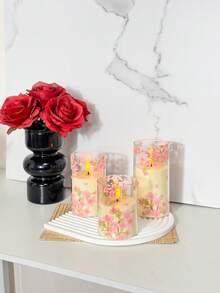 1/3 Sets Sakura Floral Artificial Candle Sticks, LED Flameless Candles With Remote And Timer, Flower Decor Pillar Candles, Home Decor Desk Accent - trong suốt - Xem 2