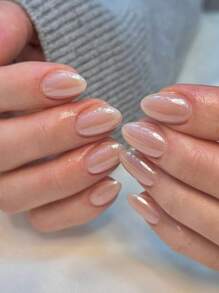 Instantly Upgrade Your Look With 24pcs Press On Nails Medium, Fashionable Street Business Casual Fake Nails, Modern Classic Minimalist Nordic Style, Aurora Electroplating, Nude Pink Oval Fake Nail Set, Suitable For Elegant And Gentle Girls And Women To Use In Daily Life. Exquisite Detachable Fake Nail Plates Make Your Fingers More Charming