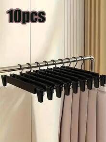 20/10pcs Black Plastic Hangers Set, Includes 2 Adjustable Rust-Proof Skirt Clips And 360-Degree Rotating Hooks, Suitable For Jeans And Casual Pants. - Multicolor - View 2