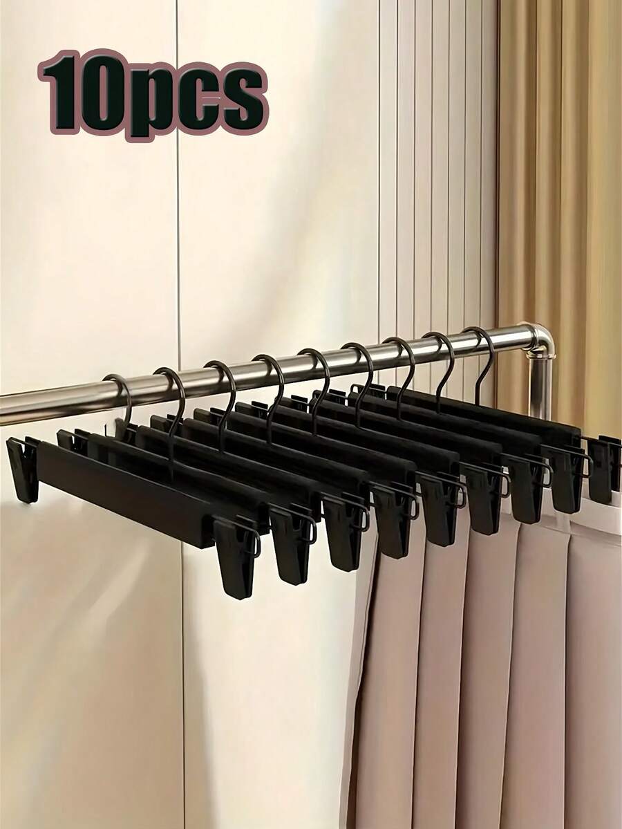 20/10pcs Black Plastic Hangers Set, Includes 2 Adjustable Rust-Proof Skirt Clips And 360-Degree Rotating Hooks, Suitable For Jeans And Casual Pants.