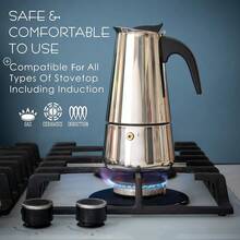New  6 C Greca Stovetop Pr Maker, Moka Cee Pot  Percolator Dign, Stainls Steel Italian Cee Maker, 300ml/10oz - 不銹鋼 6C - 查看 6