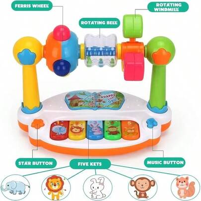 Children's Rotating Musical Toy Piano, Lighting, Rhythm Game And Song Playback Toy, Early Learning Educational Interactive Toy, Baby Christmas Gift