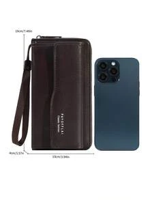 男士商务钱包长款双层PU皮扣男士银行卡夹拉链钱包男士钱包长款钱包手拿钱包 - 彩色 - 查看 7