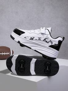 1 Pair Upgraded Heelys Sneakers For Teens, 4 Wheels With Enhanced Stability, Adjustable Hook And Loop, Easy On/Off, Detachable Wheels, 2-In-1 Skateboard/Roller Shoes, High Cost Performance Roller Skates - Black and White - View 3