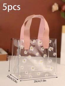 5pcs Daisy Printed Gift Bags, Transparent Pvc Gift Packaging Bags, Convenient Hand-Held Gift Bags, Suitable For Weddings, Small Business, Shopping, Parties, Birthday Parties And Other Holiday Gift Packaging, Valentine's Day Gifts, Holiday Gifts. - Daisy Gift Bag - View 13