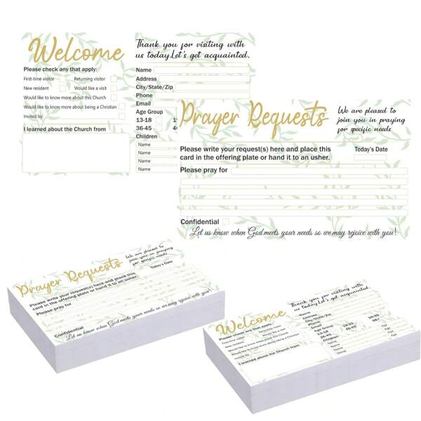 100/200 Pcs Church Visitor Cards, Church Welcome Cards, Small Prayer Cards, Decorative Prayer Request Cards For Church Greetings And Prayers, Rattan, School Supplies,Back To School