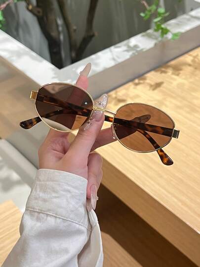 1/2pcs Retro 90s Oval Women Glasses- Elegant Style, Best For Summer Beach, Everyday Outfit, And Gift Giving Preppy Style For Back To School Oval Shape Leopard Tortoise Shell Printing