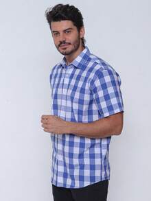 Rand paul Men's Casual Slim Fit Short Sleeve Plaid Shirt Slim Fit Modern And Versatile Style - Màu xanh lam - Xem 5