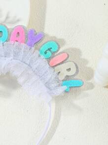 1 Pc Silver-Tone Macaron Gradient Letter Print Birthday Girl Headband