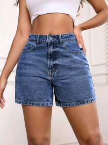 Shorts vaqueros de mujer de talle alto, versátiles, con lavado vintage, de corte holgado y longitud a la rodilla, en estilo casual retro, moda de verano