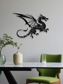 Ferocious Black Metal Dragon Wall Decor - Detailed Mythical Creature Sculpture, Suitable For Indoor/Outdoor Decoration, Fantasy-Style Garden Or Home Decor, Durable And Easy To Clean, Outdoor Wall Decoration | Mystical Decoration | Metal Finish, Dragon Decor