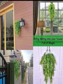 2 束逼真的人造抗紫外线花艺花束，假植物适合家庭走廊、花园、庭院、餐桌、客厅、婚礼派对装饰、人造装饰性假花、情人节、春天、人造藤蔓花、壁挂人造藤蔓、假花、婚礼派对装饰假植物、情人节 - 綠色 - 查看 6