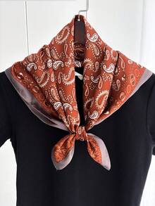 1 pieza Pañuelo/Bandana tipo seda con estampado de paisley, pañuelo versátil unisex para protección solar, regalo - Naranja - Ver 1