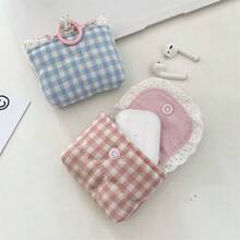 Túi đựng phụ kiện kỹ thuật số họa tiết ren ngọt ngào & tươi mới và đơn giản, Túi đựng tai nghe họa tiết kẻ caro & hoa nhỏ thích hợp làm vỏ bảo vệ tai nghe, Tai nghe Bluetooth không dây - Nhiều màu - Xem 7