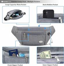 Entchin Fanny Pack Women Men,Crossbody Belt Bag With 4-Zipper Pockets,Adjustable Waist Bag Pack,One Of Most Popular Travel Essential Gifts Walking,Traveling,Cycling - 灰色 - 查看 7