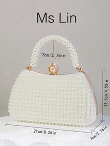 优雅的珍珠装饰手拿包，高端礼服手提包，适合订婚派对、旗袍礼服、正式女士晚会，优雅的珍珠包 - 米色 - 查看 3