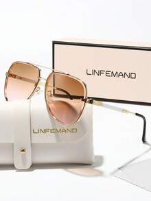 LINFEMAND Elegant Metal Frame Dual-Bridge Fashion Glasses, High-End Business Party Travel Driving Gift For Men & Women - Multicolor - View 5