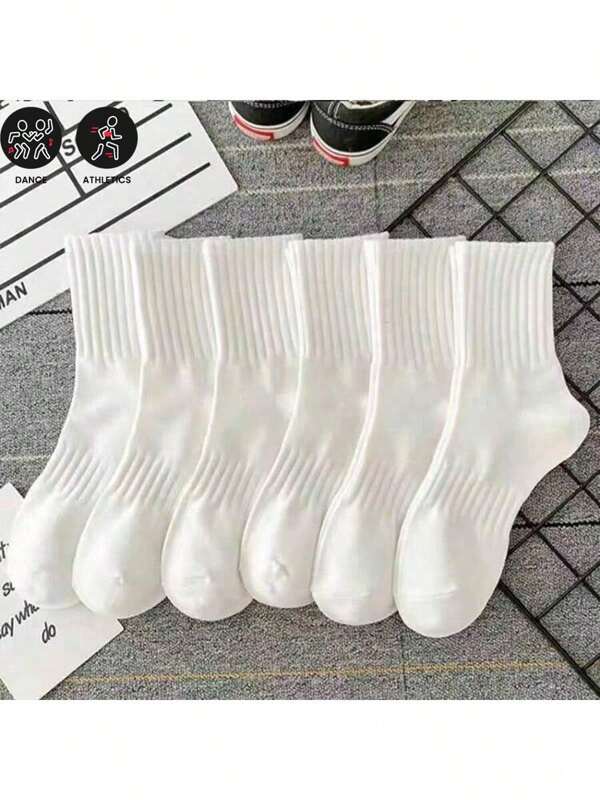 Set de 50/40/30 pares de calcetines deportivos blancos para mujer, calcetines gruesos y suaves de unicolor negro/gris hasta la pantorrilla, antibacterianos, que absorben la humedad y son cómodos, de estilo coreano versátil, adecuados para todo tipo de deportes en todas las estaciones, elásticos y suaves, de unicolor y con estilo, para la primavera/verano/otoño/invierno, 24/20/12/10/8/6/4/2 pares para uso casual