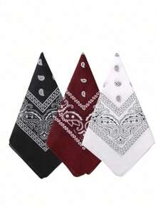 3pcs Paisley Pattern Headband Mask Bandana, Sports Cycling Bandana, Boho Chic Bandana