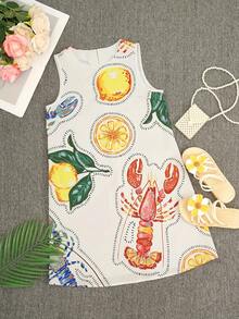 Women's Summer And Spring Fashion Elegant Casual Sexy Vacation-Style Sleeveless Short Cool Dress With Fruit And Floral Patterns