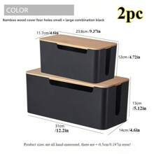 1pc Large Cable Management Box With Wooden Cable Cover, Includes 10pcs Ties And 2pcs Winders, Plastic 7-Hole And 4-Hole Adapter Plug Cable Concealer Box, Spacious Wire Organizer, Socket Protector Hidden Safely Under Desk Or Floor - Great For Home And Office, Gift For Friends, Boyfriend/Girlfriend, Mother's Day, Wedding