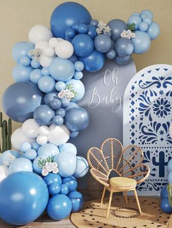 148 件蓝色气球拱门套件 - 灰蓝色气球花环，浅蓝色和白色气球，适用于婚礼、迎婴派对、性别揭晓、新娘送礼会、生日、周年纪念、毕业典礼、洗礼、订婚、拍照亭背景、派对装饰（派对气球拱门套件）