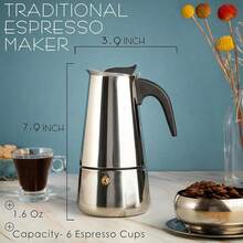 New  6 C Greca Stovetop Pr Maker, Moka Cee Pot  Percolator Dign, Stainls Steel Italian Cee Maker, 300ml/10oz - 不銹鋼 6C - 查看 5