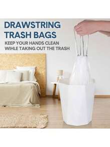 75pcs Grey Drawstring Trash Bags 4 Gallon, Small Trash Bags For Home, Office, Bedroom, Bathroom, White 4 Gallon Trash Can Liners, Easy To Carry, Prevent Odor Kitchen Trash Basket Bags, Kitchen, Bathroom, Home, Household Goods Supplier, Travel Accessories, Car Accessories