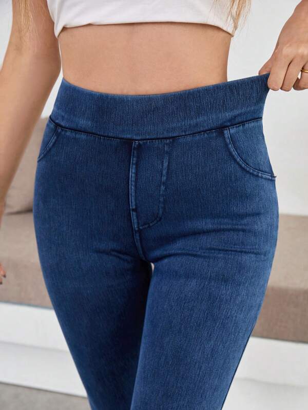 Pantalon skinny et slim stretch à taille haute avec poches, pour un port quotidien
