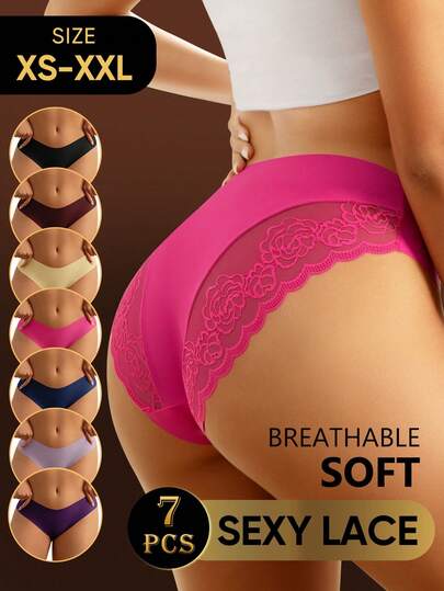 MIOTAN 7pcs/Pack Women's Low Waist Lace Underwear, Sexy Panties