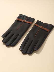 1 Pair Elegant Casual PU Leather Full Finger Touchscreen Gloves For Women, Versatile For Daily Wear, Outdoor Cycling, All Season, Warm And Windproof