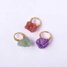 1 pièce Bague en pierre de cristal brut naturel, bande ouverte réglable, bijoux faits main, style vacances élégant, cadeau unique aux textures irrégulières