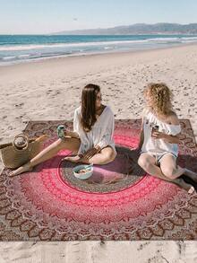 1 件户外波西米亚风格防水防沙时尚可爱渐变色花卉数码印花沙滩毯/野餐垫，适合露营、户外野餐 - 彩色 - 查看 7