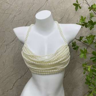 Black Sexy Fashion Personality Versatile Multi-Layer Faux Pearl Chest Chain Top Chain Wedding Party Accessories