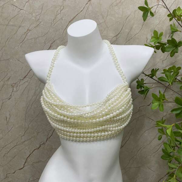 Cadena para el pecho de perlas falsas multicapa, sexy, de moda, personalizada y exquisita, accesorios para fiestas de boda