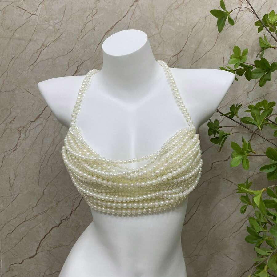 性感、时尚、个性化、精致、多层仿珍珠胸链顶链、婚礼派对配饰