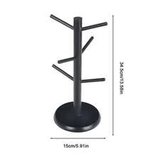 Estante de exhibición colgante para tazas de madera con 6 ganchos, forma de árbol, soporte de almacenamiento para tazas de café y té, soporte para vasos - KN24446BK - Ver 9