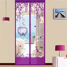 经典编织尼龙磁性纱门 - 自密封免提网状窗帘，具有艺术自然设计（鸟类、花卉），重型宠物和儿童屏障，易于安装，带有多个组件 - 彩色 - 查看 3