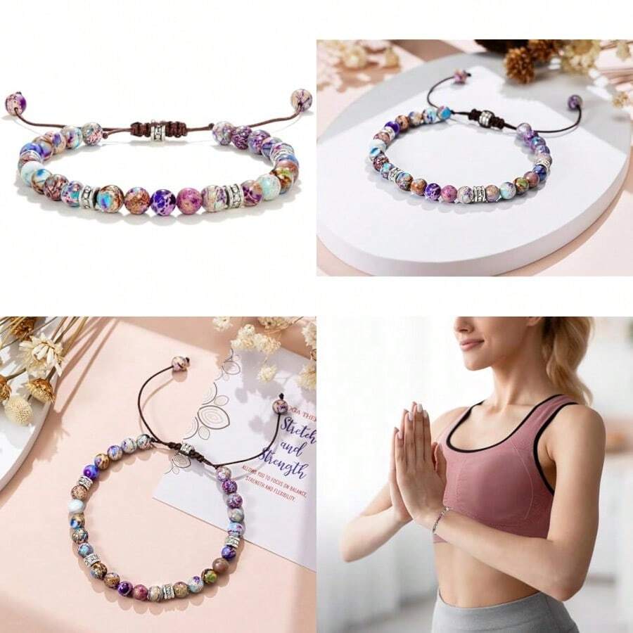 Galaxy Sea Sediment Jasper Bracelet Yoga Bracelet Gift Healing Bracelet For Women Spiritual Bracelet Minimalist Healthy Support Bracelet 6MM Tiny Bead Stone Anklet Adjustable