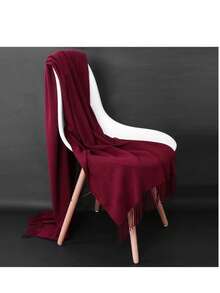 Stylish Casual Winter Scarf 230g With Fringes - 酒紅色 - 查看 3