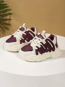 1 Pair Burgundy Sports Shoes, Fashionable, Comfortable, Anti-Slip, Durable Soft Outsole, Suitable For Running, With Seamless Lining Design, Hook And Loop Closure For Easy Wearing, Suitable For Daily Wear